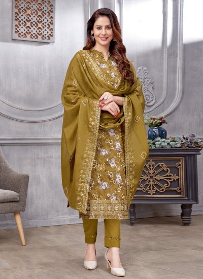 Impeccable Embroidered Green Pant Style Suit 