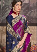Impeccable Fancy Jacquard Silk Blue and Magenta Designer Traditional Saree