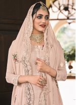 Impeccable Faux Georgette Pink Embroidered Designer Palazzo Salwar Kameez