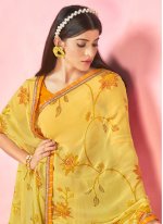 Impeccable Floral Print Yellow Printed Saree