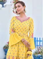 Impeccable Georgette Embroidered Yellow Palazzo Salwar Kameez