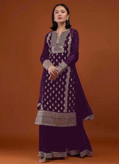 Impeccable Georgette Purple Sequins Trendy Salwar Kameez