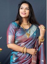 Imperial Banarasi Silk Blue Weaving Contemporary Style Saree