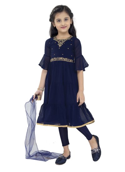 Imperial Georgette Navy Blue Embroidered Anarkali Suit