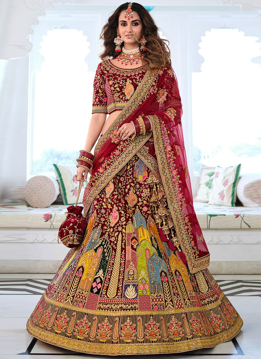 Outstanding Brown Sequins Organza Designer Lehenga Choli