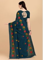 Imperial Teal Embroidered Chinon Trendy Saree