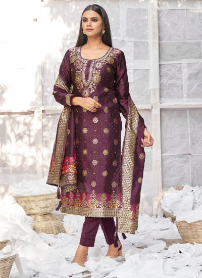 Imperial Wine Woven Trendy Salwar Suit