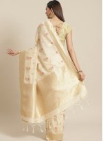 Imposing Cream Ceremonial Designer Traditional Saree