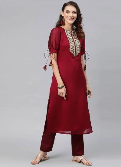 Imposing Embroidered Maroon Party Wear Kurti