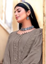 Imposing Embroidered Muslin Grey Designer Pakistani Suit