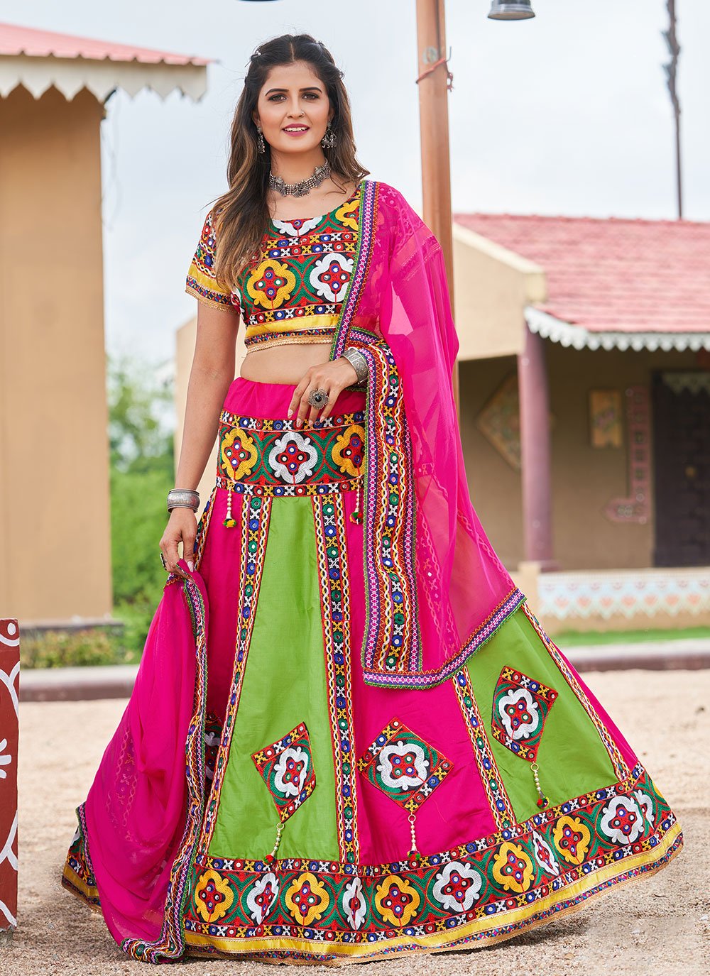 Buy Embroidered Cotton Lehenga Choli with Dupatta