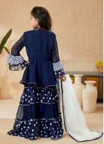 Imposing Polka Dotted Faux Georgette Sharara Set