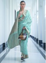 Imposing Silk Weaving Sea Green Contemporary Saree