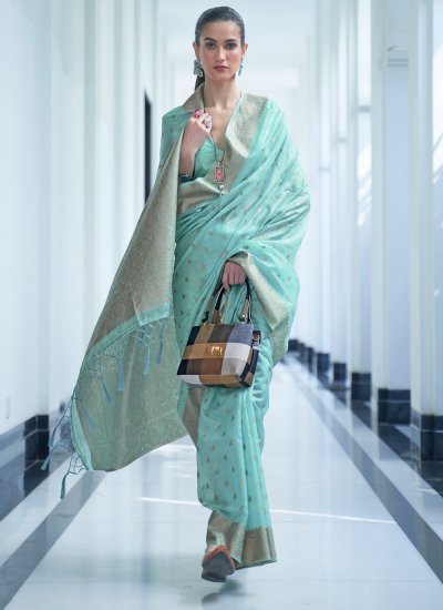 Imposing Silk Weaving Sea Green Contemporary Saree