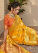 Imposing Weaving Silk Yellow Contemporary Saree