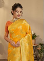 Imposing Weaving Silk Yellow Contemporary Saree