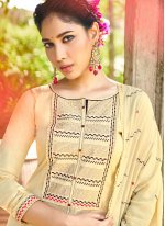 Impressive Embroidered Cotton Yellow Salwar Suit