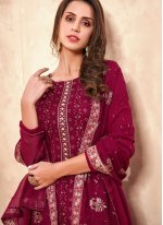 Impressive Embroidered Magenta Designer Pakistani Salwar Suit 
