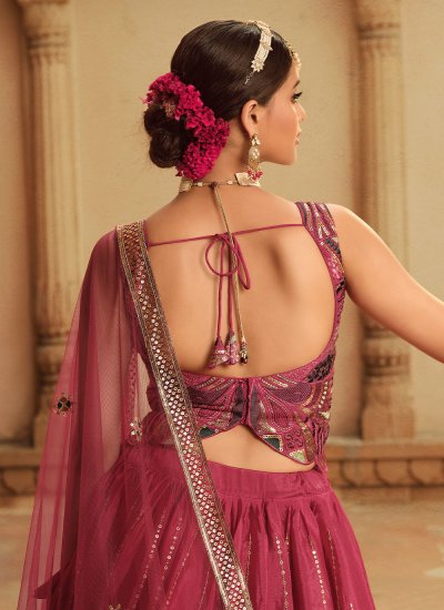 Impressive Embroidered Silk Pink A Line Lehenga Choli
