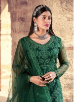 Impressive Green Embroidered Net Salwar Suit