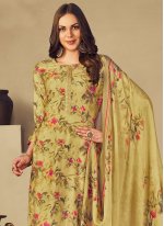 Impressive Muslin Embroidered Yellow Salwar Suit