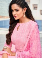 Impressive Pink Chanderi Cotton Churidar Suit