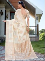 Impressive Raw Silk Fancy Off White Designer Saree