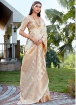 Impressive Raw Silk Fancy Off White Designer Saree