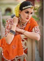 Incredible Cotton Embroidered Orange Classic Designer Saree