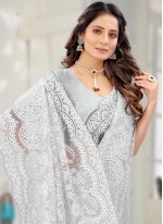 Incredible Off White Embroidered Designer Saree