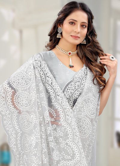 Incredible Off White Embroidered Designer Saree
