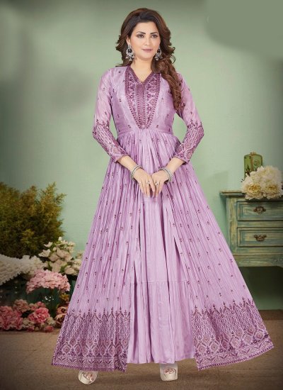 Incredible Sequins Purple Chinon Designer Gown
