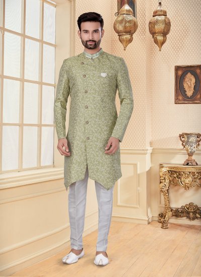 Indo Western Embroidered Jacquard in Green