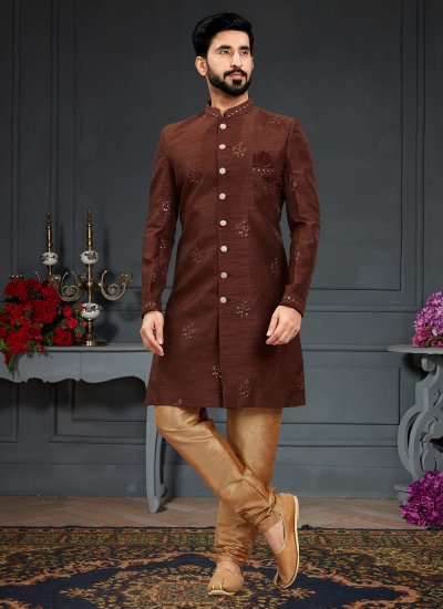 Indo Western Jacquard Work Imported in Brown