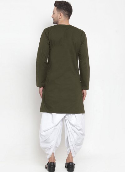Indo Western Plain Blended Cotton in Green