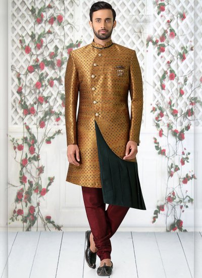 Indo Western Plain Jacquard in Gold