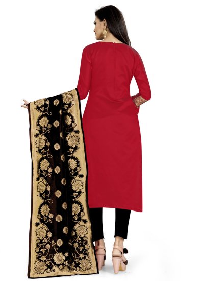 Innovative Banarasi Silk Red Weaving Churidar Designer Suit
