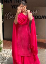 Innovative Embroidered Faux Georgette Hot Pink Designer Palazzo Suit