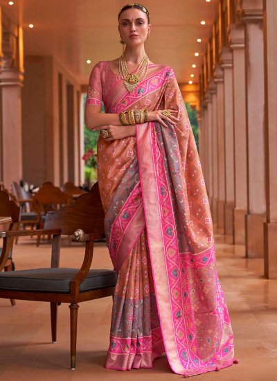 Innovative Patola Silk  Border Brown and Pink Trendy Saree