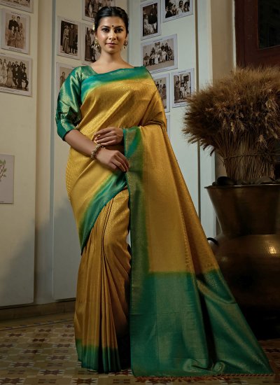Innovative Woven Art Silk Yellow Traditional Saree