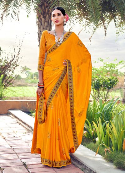 Innovative Yellow Printed Silk Classic Saree
