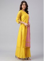 Innovative Yellow Woven Chanderi Silk Readymade Salwar Kameez