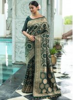 Integral Banarasi Silk Green Weaving Traditional Designer Saree