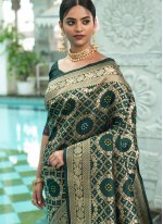 Integral Banarasi Silk Green Weaving Traditional Designer Saree