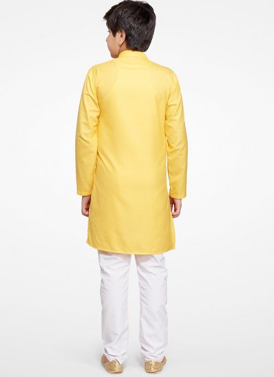 Integral Blended Cotton Embroidered Yellow Kurta Pyjama