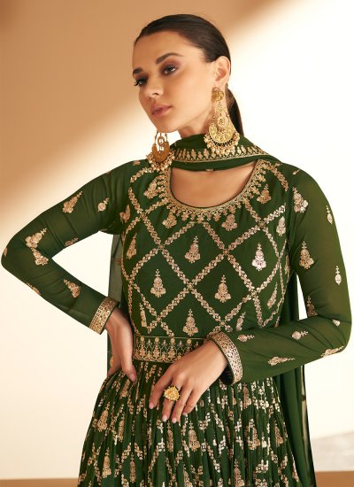Integral Georgette Stone Green Readymade Gown