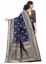 Integral Navy Blue Banarasi Silk Traditional Designer Saree
