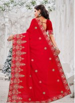 Integral Thread Work Red Silk Silk Saree