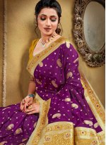 Intricate Banarasi Silk Purple Weaving Traditional Designer Saree