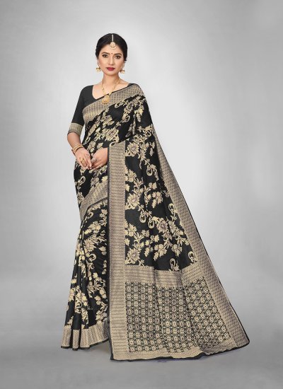 Intricate Black Art Silk Trendy Saree